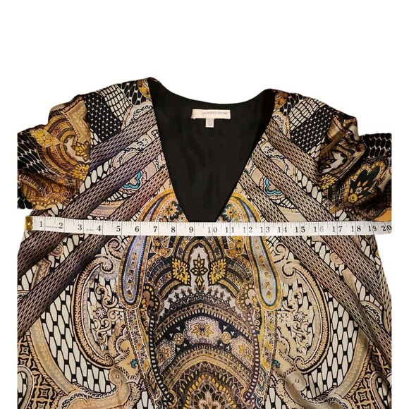 Lavender Brown Artsy Minidress Womens XS Boho Lavender Batik Print Blouson Shift - Picture 8 of 9